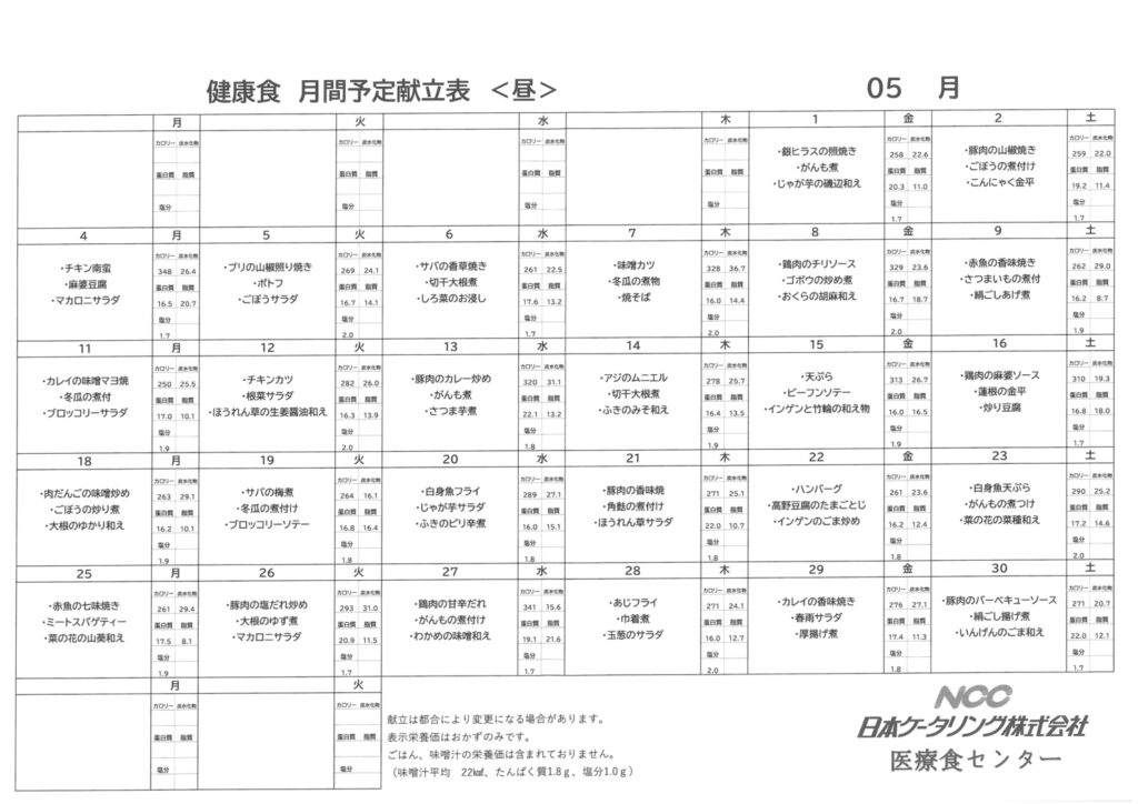 2026年5月なづな　お昼ご飯